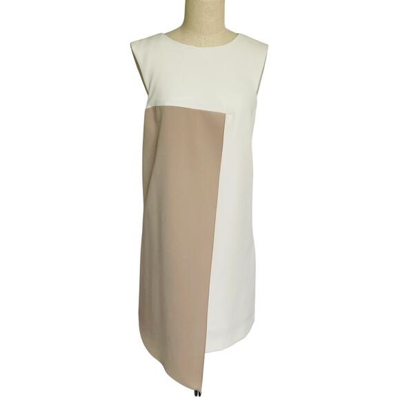 Milly Asymmetrical Color block Shift Dress Neutral Cream Tan - Picture 2 of 11